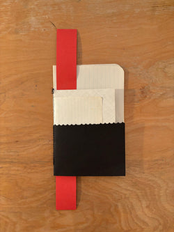 Cynthia Connolly, FINDING #3, Blue, Stationary Ephemera, Red and Black: collaged sewn zine