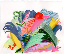 Elizabeth Graeber, Red and pink bird with plants