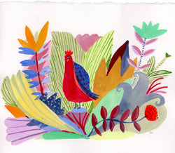 Elizabeth Graeber, Red and blue bird in plants