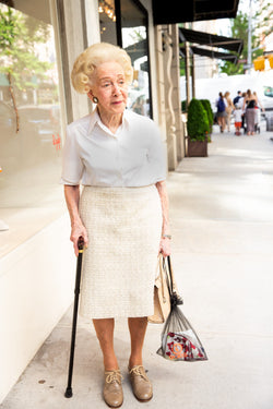 Hatnim Lee, Older lady in cream and cane in Upper East Side