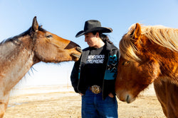 Hatnim Lee, Dancing Dougie Hall with his horses on Blackfeet Reservation in Montana